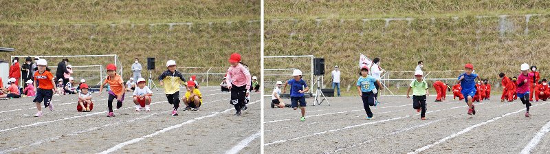 1年生の50メートル走と2生年の80メートル走の様子の写真